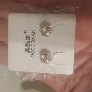New Cube Shaped Goldtone Rhinestone Stud Earrings